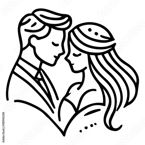 Simple line art wedding couple vector logo symbol