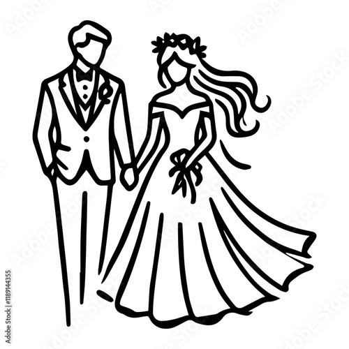 Simple line art wedding couple vector logo symbol