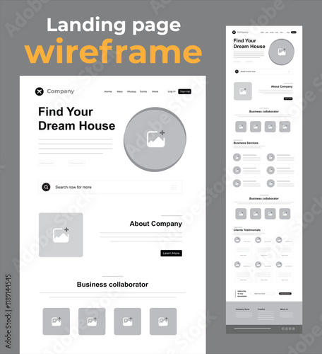 Realestate Website Landing Page wireframe Design