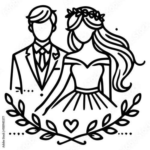Simple line art wedding couple vector logo symbol