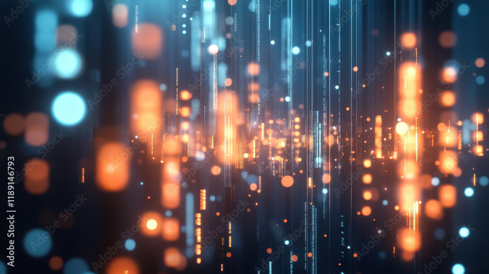 A digital stock market chart showcases vibrant orange and blue lighting, creating an abstract view of data trends that highlights fluctuations and patterns over time. A digital stock market chart showcases vibrant orange and blue lighting, creating an abstract view of data trends that highlights fluctuations and patterns over time.