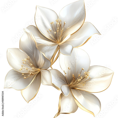 Elegant white floral arrangement botanical art digital illustration serene atmosphere close-up view beauty concept