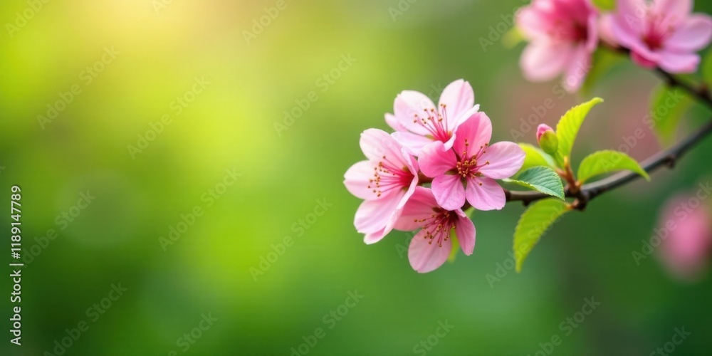 Delicate Pink Blossoms on a Branch Against a Soft Green Background Delicate Pink Blossoms on a Branch Against a Soft Green Background
