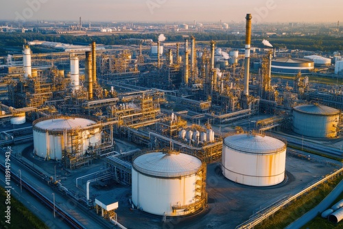 Aerial View of a Sprawling Gas Plant Surrounded by Barren Landscape Under Midday Lighting Captured in High-Resolution 3 Gigapixel Quality