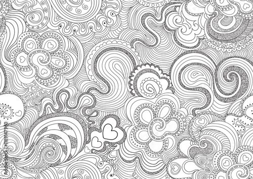 Beautiful decorative vector seamless pattern with handwritten lacy figured ornament