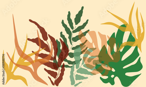 Bannière végétale feuille plante vert jaune orange arrière-plan vecteur