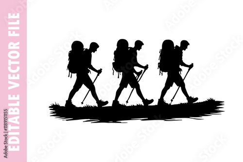 three of people on the mountain, hiking mane vector design silhouette illustration