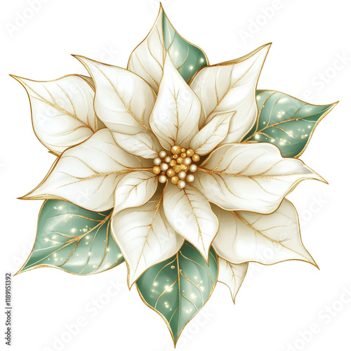 Elegant white poinsettia floral arrangement botanical art bright background aesthetic design close-up view
