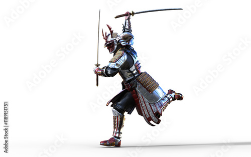 Futuristic Red Samurai Warrior in Battle-Ready Armor