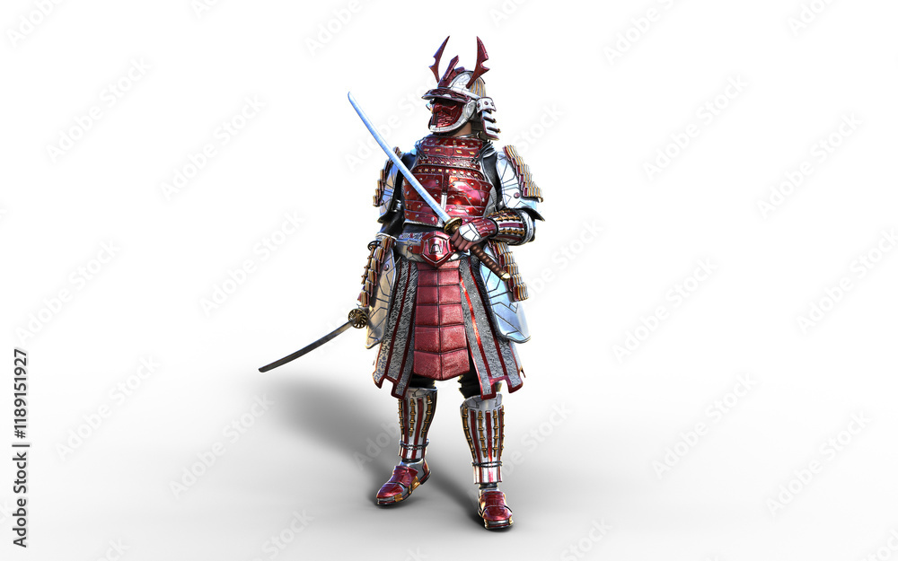 Futuristic Red Samurai Warrior in Battle-Ready Armor Futuristic Red Samurai Warrior in Battle-Ready Armor