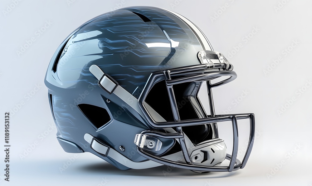 Fototapeta premium Modern gray football helmet with blue design.