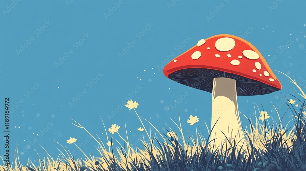 custom made wallpaper toronto digitalBright red mushroom standing tall in a grassy meadow under a clear blue sky