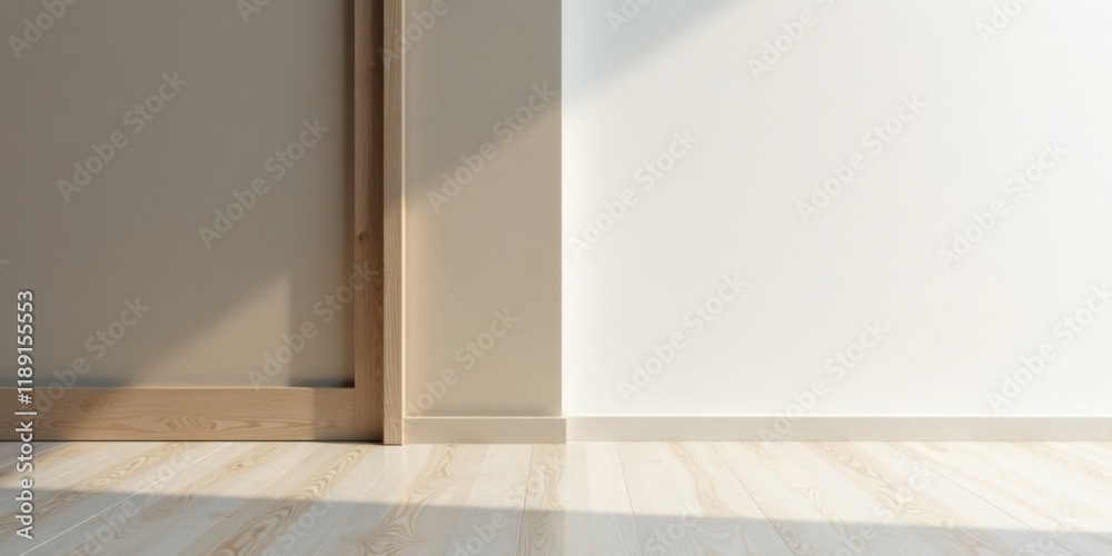 Fototapeta premium Minimalist Interior Design Mockup with Light Wood Accents and Subtle Shadowing
