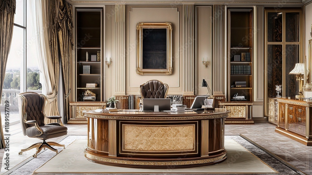 Elegant Luxury Office Setting with Stylish Furniture and Ample Space