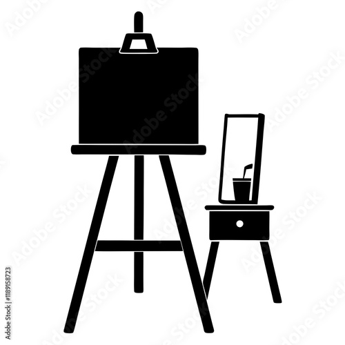 Artistic Workspace Minimalist Silhouette with Easel and Canvas studio 