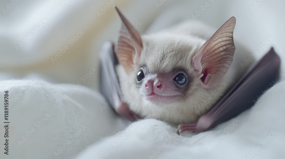Obraz premium a close up of a Honduran white bat resting on a white blanket
