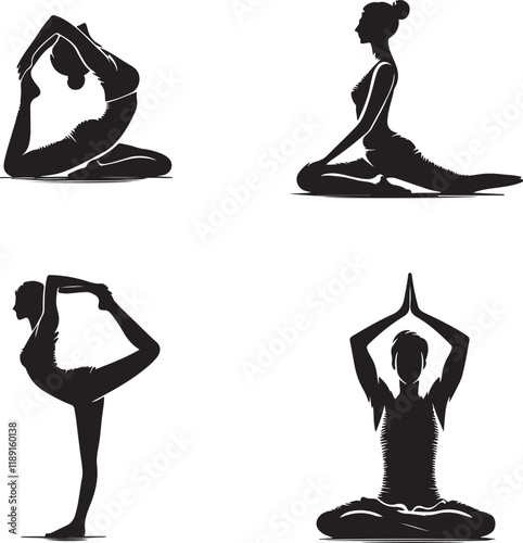 silhouettes of yoga poses