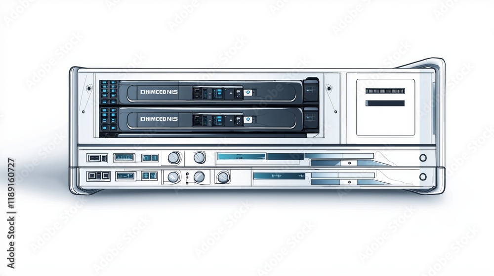 Obraz premium Illustrated Stackable Server Modules Representing Scalable IT Infrastructure, Cloud Computing, and Futuristic Data Center Solutions, Generative AI