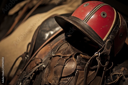 Close-Up of Polo Player Gear with Soft Studio Lighting and Polo Field Visible through Open Bag in the Background