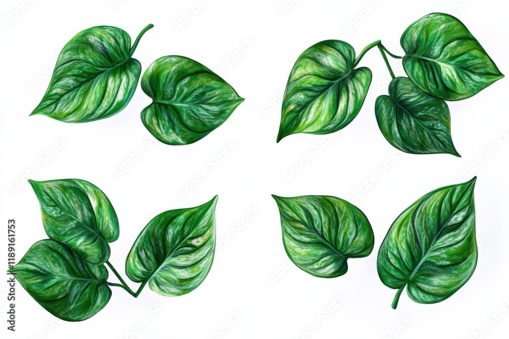 four sets of green leaves on a white background four sets of green leaves on a white background