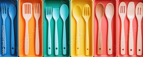 Colorful Cutlery in Nested Trays Display