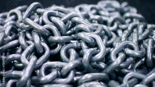 Close-up of many links in a massive chain