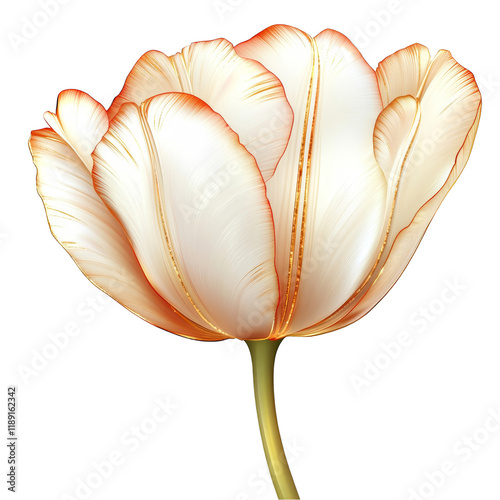 Elegant white tulip blooming in natural light botanical illustration floral art close-up perspective
