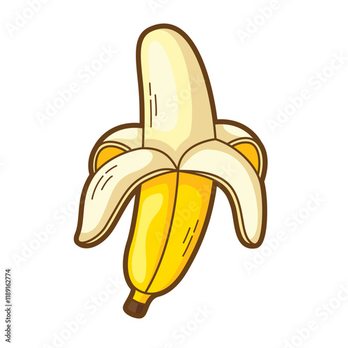 Banana fruit sticker for fun designs features a peeled cartoon banana, suitable for playful projects and kids illustrations