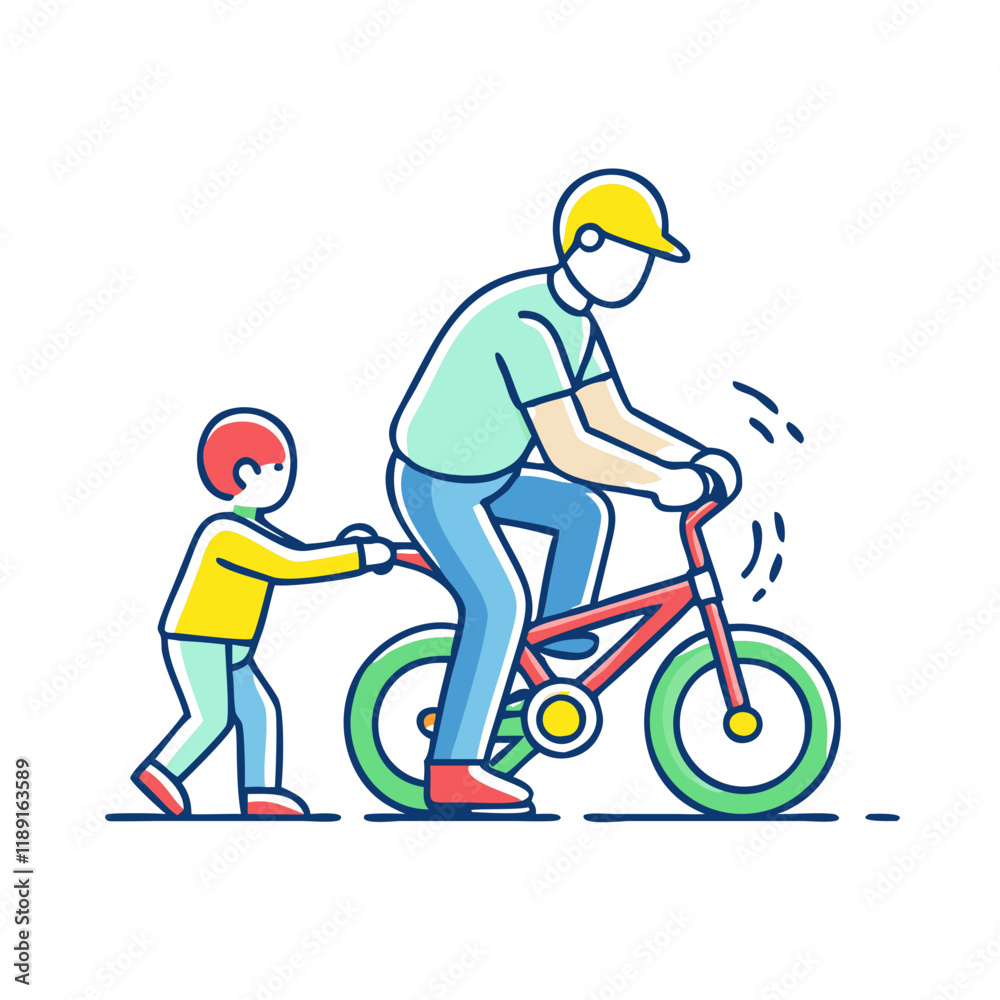 Fototapeta premium dad teaching to ride a bike icon