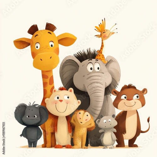 Adorable African Animals Stand Together In A Row