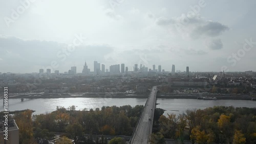 Aerial view of misty morning in the city