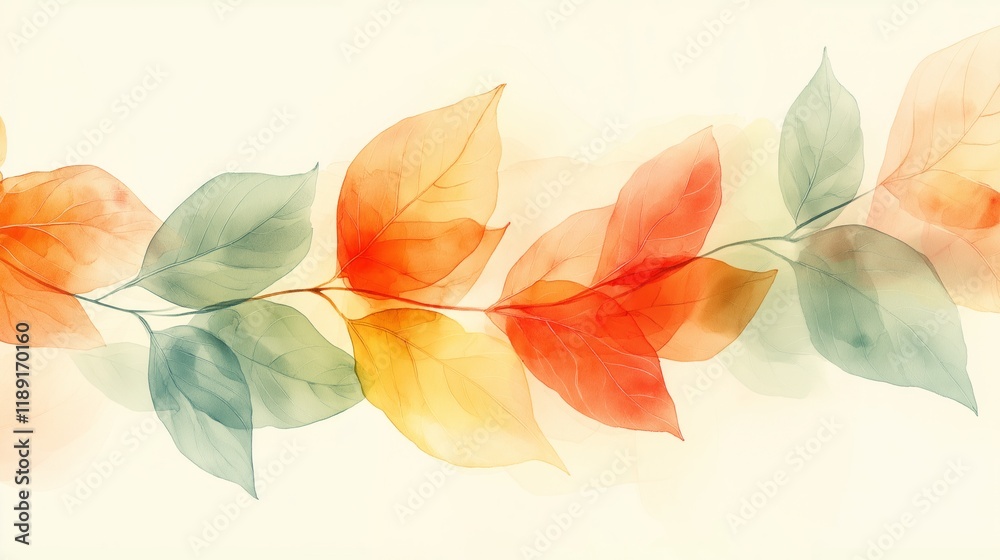 Fototapeta premium Delicate leaf artwork with fluid watercolor design for nature-inspired decor