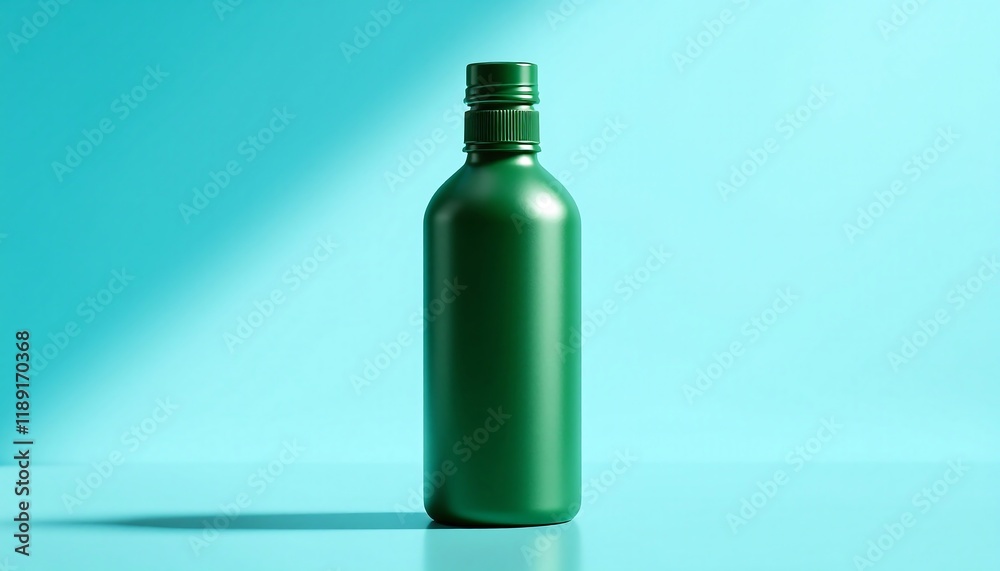 Green Bottle Mockup on Aqua Background - Product Packaging Design Green Bottle Mockup on Aqua Background - Product Packaging Design