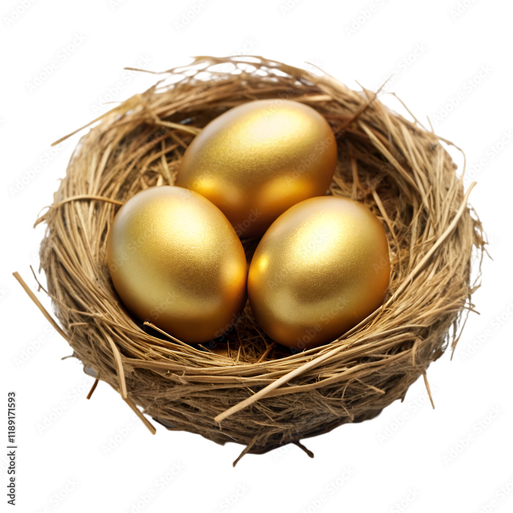 Gold egg in nest isolated on transparent background Gold egg in nest isolated on transparent background