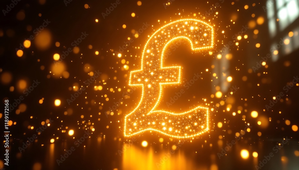 Golden Sparkling Pound Sterling Symbol Golden Sparkling Pound Sterling Symbol