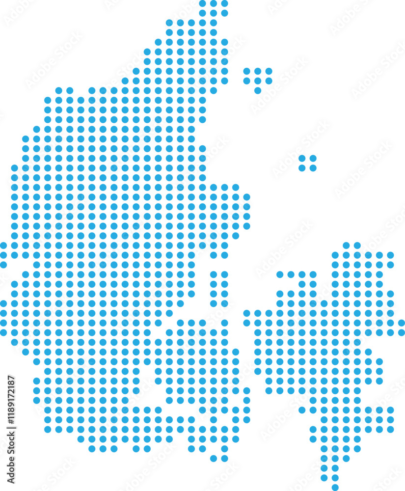 Fototapeta premium Blue Denmark dotted map