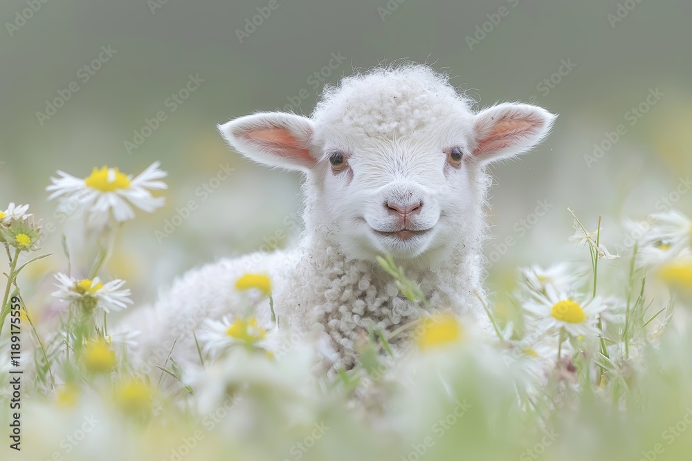 A cute lamb surrounded by blooming daisies evokes the joy of spring, making it a perfect symbol for Easter celebrations and renewal in nature. A cute lamb surrounded by blooming daisies evokes the joy of spring, making it a perfect symbol for Easter celebrations and renewal in nature.