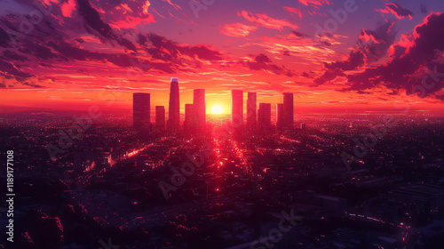 Downtown Los Angeles, Cityscape, Anime Background, Scenery