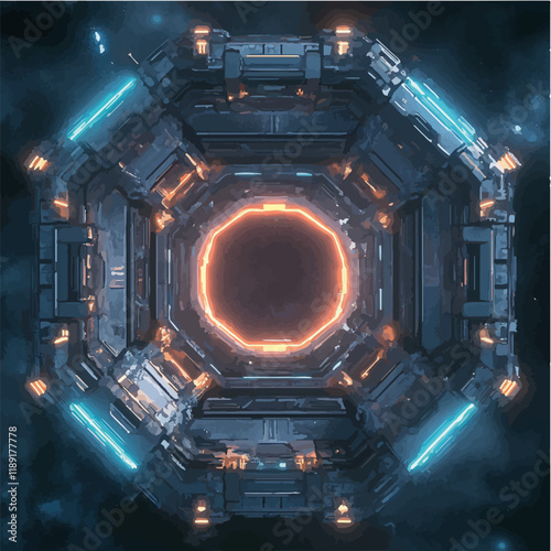 Vektorisiert aus derm Package: rpg, fantasy, game, board, symmetrisch, neon, nerd, außerirdisch, ufo, trek, wars, Allianz, portal, planet, galaxy, 