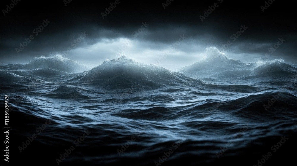 Fototapeta premium Turbulent Ocean Waves at Night Dramatic Dark Moody Seascape