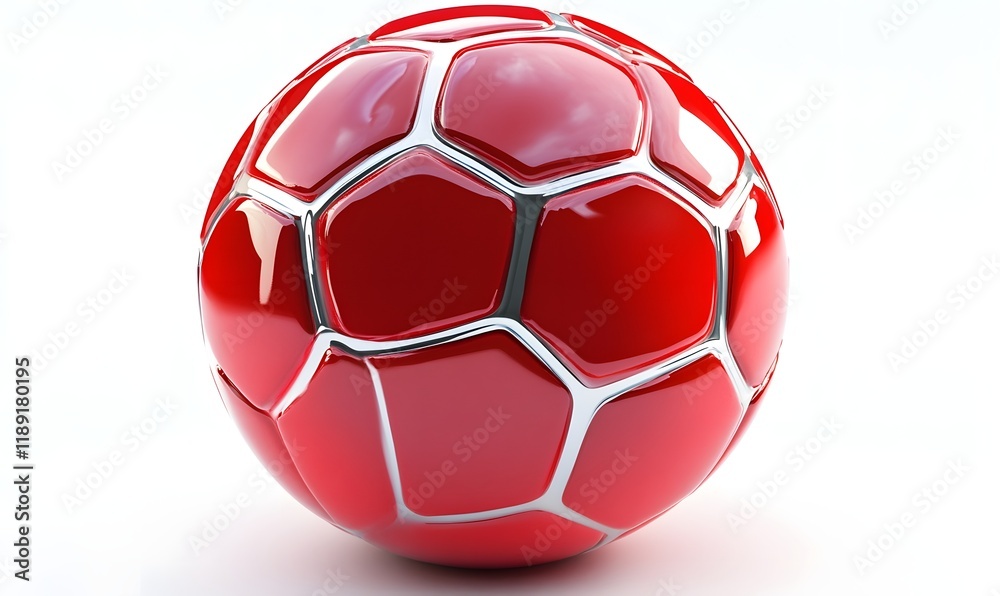 Fototapeta premium Red glossy soccer ball on white background.