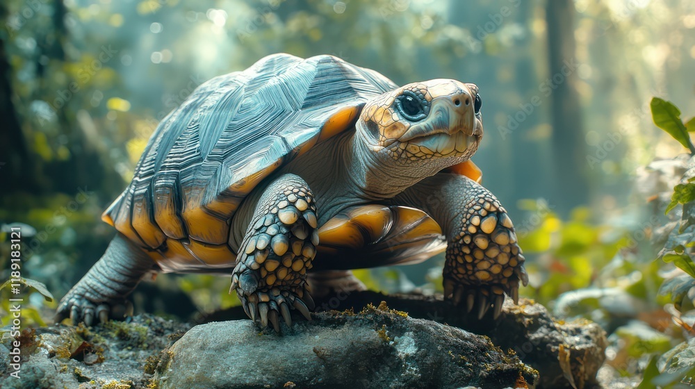 Magnificent Yellow-Footed Tortoise in Lush Rainforest Habitat Magnificent Yellow-Footed Tortoise in Lush Rainforest Habitat