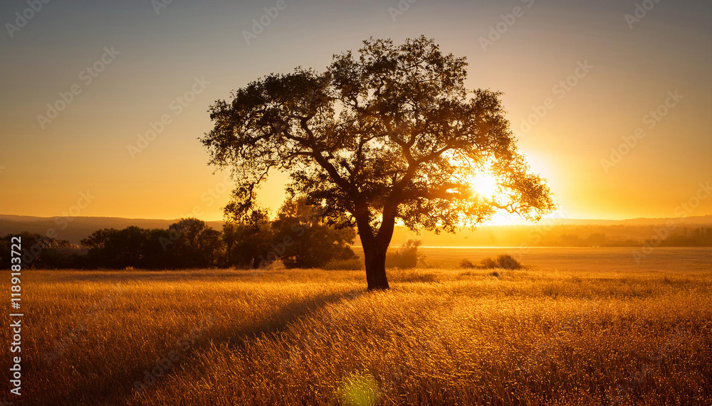 a tree basking inside the golden mild of the placing solar a tree basking inside the golden mild of the placing solar