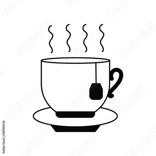 Tea glyph outline icon with white background vector stock illustration