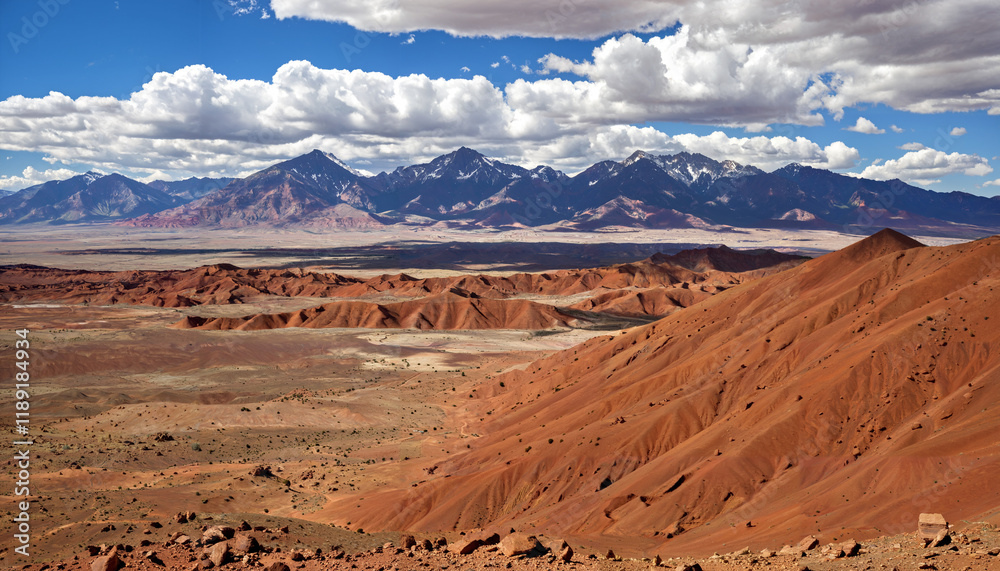 Naklejka premium Paysage désertique avec montagnes et nuages