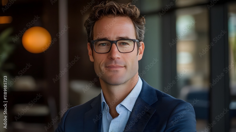 Fototapeta premium Calculated Growth Blending Bold Success Strategic Leadership and Fearless Determination for Visionary Rewards A confident determined business executive showcasing a vision of growth innovation
