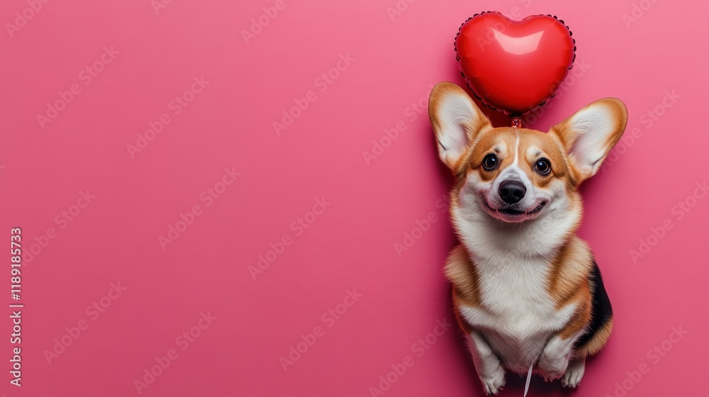 Small dog holding a red heart balloon in a playful outdoor setting valentine day Small dog holding a red heart balloon in a playful outdoor setting valentine day