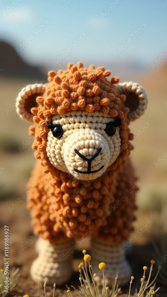 Obraz premium realistic highly detailed crochet of a camel with a nature background