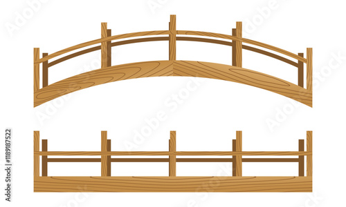 Fototapeta Naklejka Na Ścianę i Meble -  wooden bridge set, curved and straight wooden bridge with wood grain. vector illustration isolated on white background.