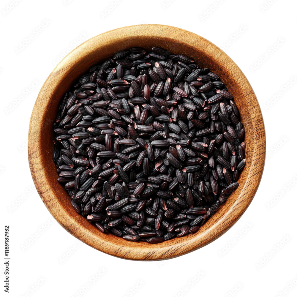 Aromatic Black Rice Grains in Wooden Bowl: A Culinary Delight Aromatic Black Rice Grains in Wooden Bowl: A Culinary Delight
